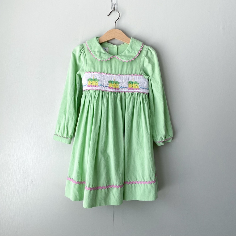 Marmellata Smocked Birthday Cake Cotton Corduroy Peter Pan Collar Pastel Dress 4